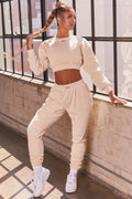 Slow It Down Petite Ribbed Full Length Cuffed Joggers in Cream