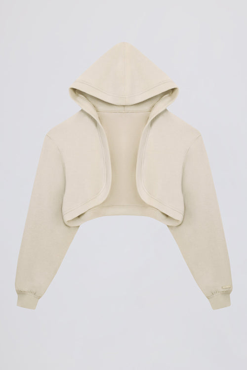 Brushed Jersey Hooded Cropped Shrug in Ecru