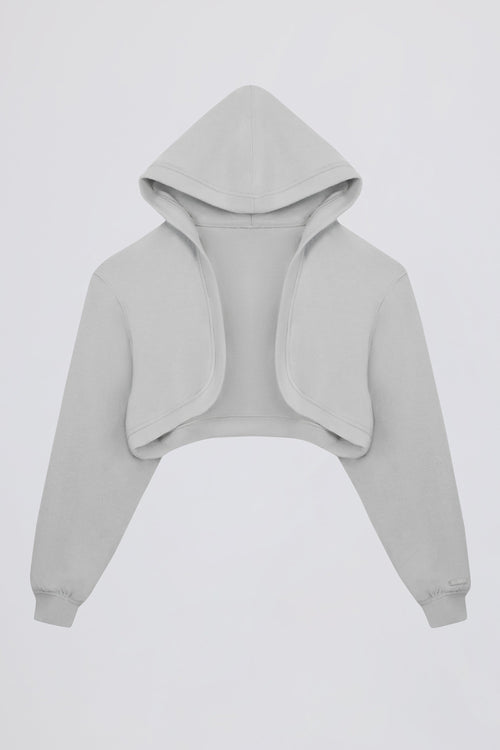 Brushed Jersey Hooded Cropped Shrug in Fog Grey