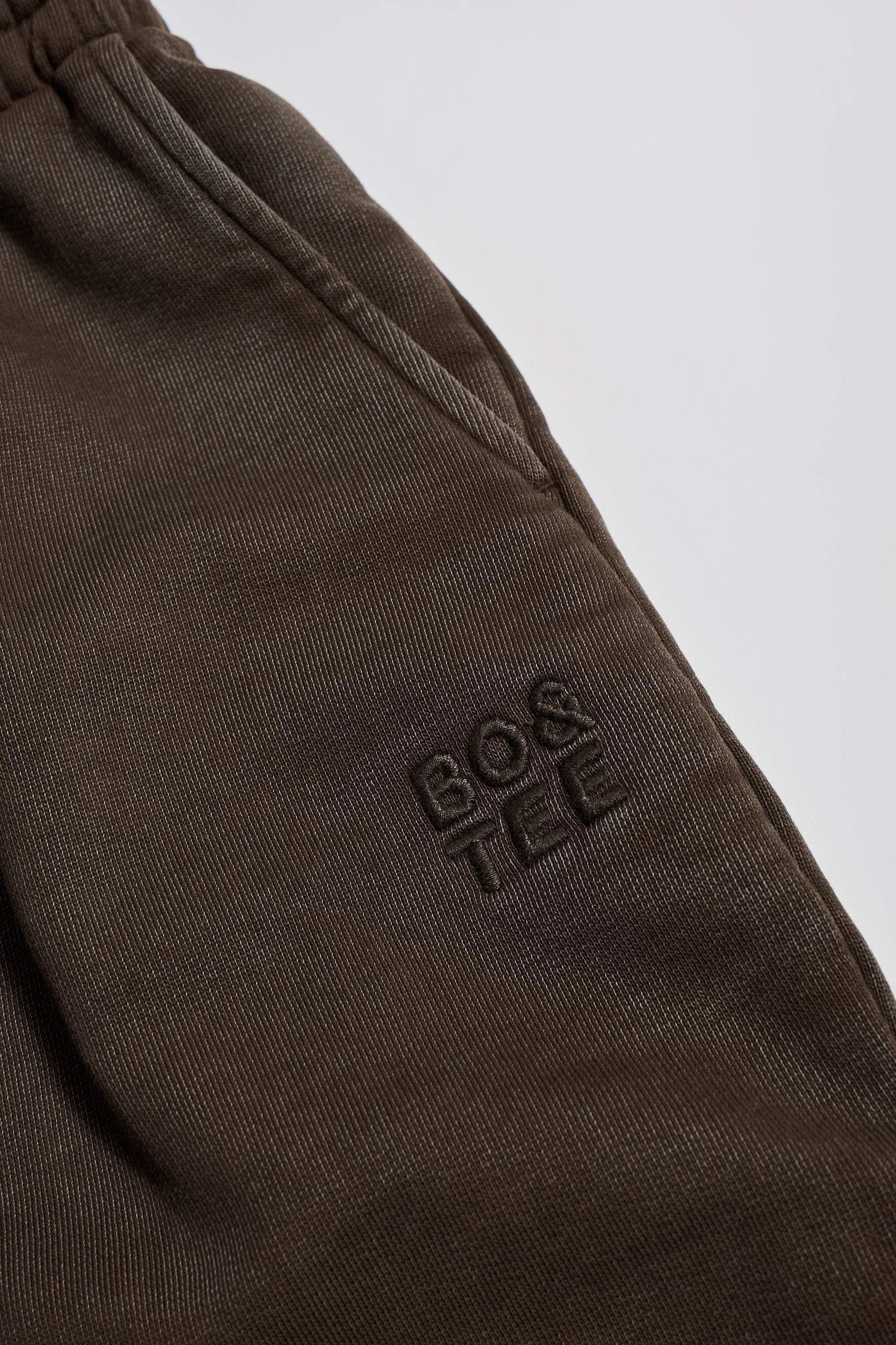 Acid Wash Wide-Leg Joggers in Brown